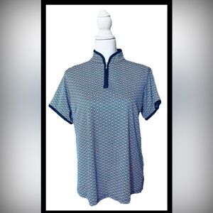 Bermuda Sands Blue White Geometric Women’s Golf Tennis Shortsleeve Shirt Sz L